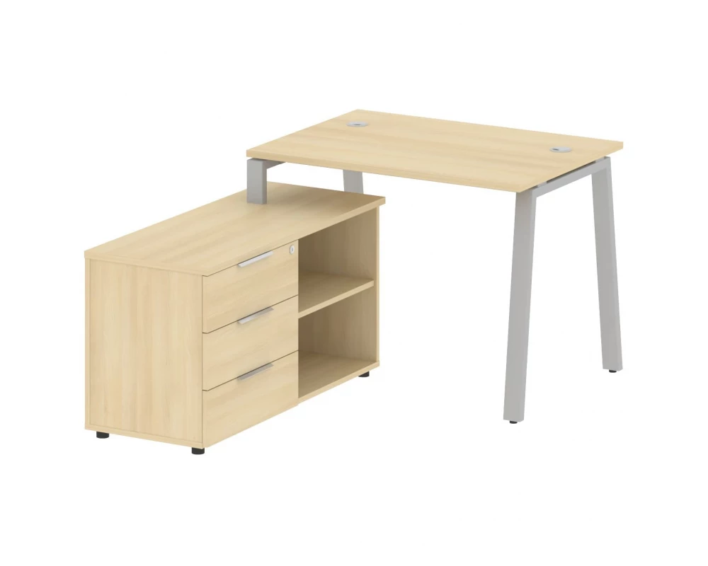 Рабочая станция на А-образном м/к с опорной тумбой левая 110x152x75 Metal System