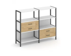 Двухсекционный стеллаж трехярусный с ящиками на двух ярусах 1590х400х1246 Shelf System images