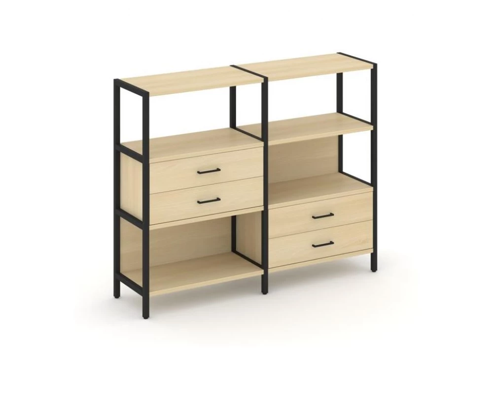Двухсекционный стеллаж трехярусный с ящиками на двух ярусах 1590х400х1246 Shelf System