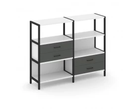 Двухсекционный стеллаж трехярусный с ящиками на двух ярусах 1590х400х1246 Shelf System images