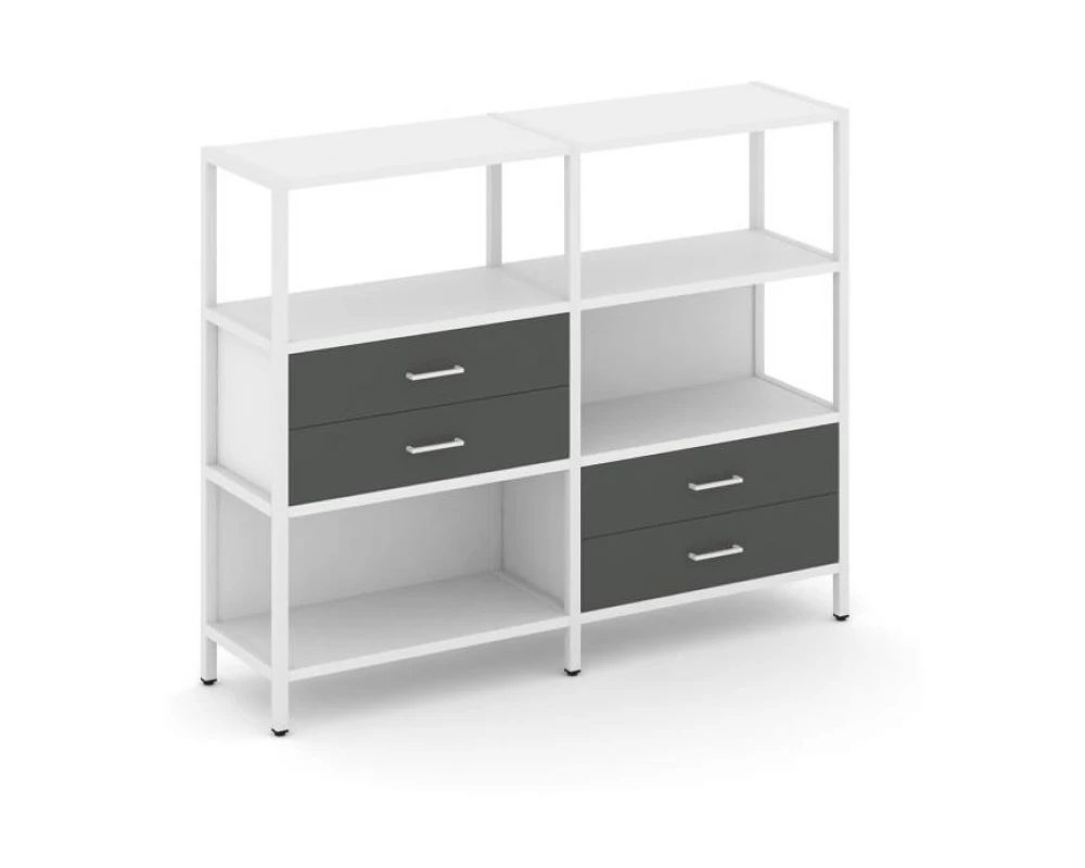 Двухсекционный стеллаж трехярусный с ящиками на двух ярусах 1590х400х1246 Shelf System