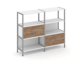 Двухсекционный стеллаж трехярусный с ящиками на двух ярусах 1590х400х1246 Shelf System images