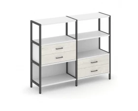 Двухсекционный стеллаж трехярусный с ящиками на двух ярусах 1590х400х1246 Shelf System images