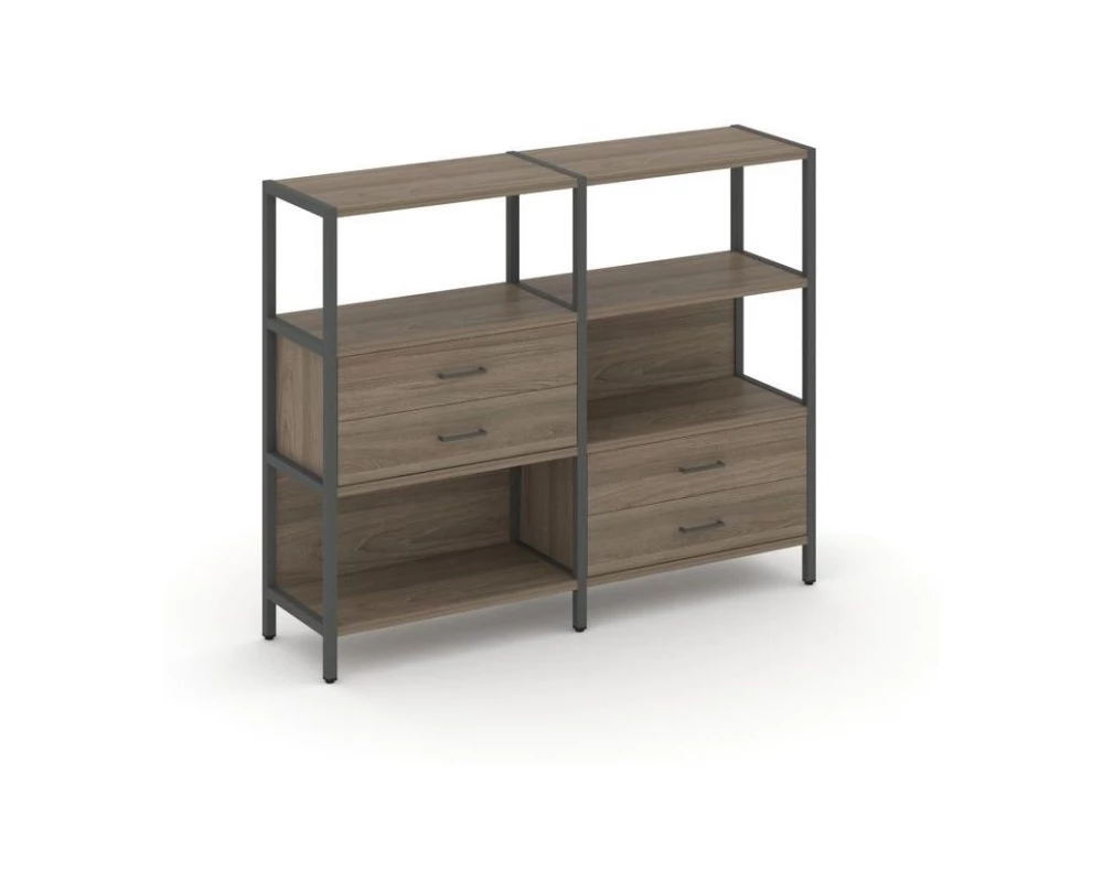 Двухсекционный стеллаж трехярусный с ящиками на двух ярусах 1590х400х1246 Shelf System