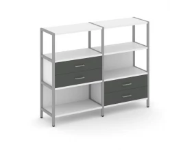 Двухсекционный стеллаж трехярусный с ящиками на двух ярусах 1590х400х1246 Shelf System images