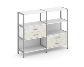 Двухсекционный стеллаж трехярусный с ящиками на двух ярусах 1590х400х1246 Shelf System images