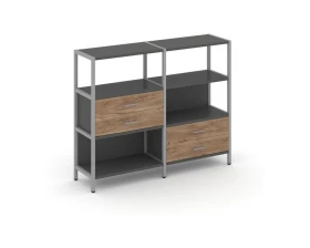 Двухсекционный стеллаж трехярусный с ящиками на двух ярусах 1590х400х1246 Shelf System images