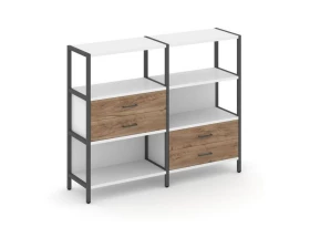 Двухсекционный стеллаж трехярусный с ящиками на двух ярусах 1590х400х1246 Shelf System images