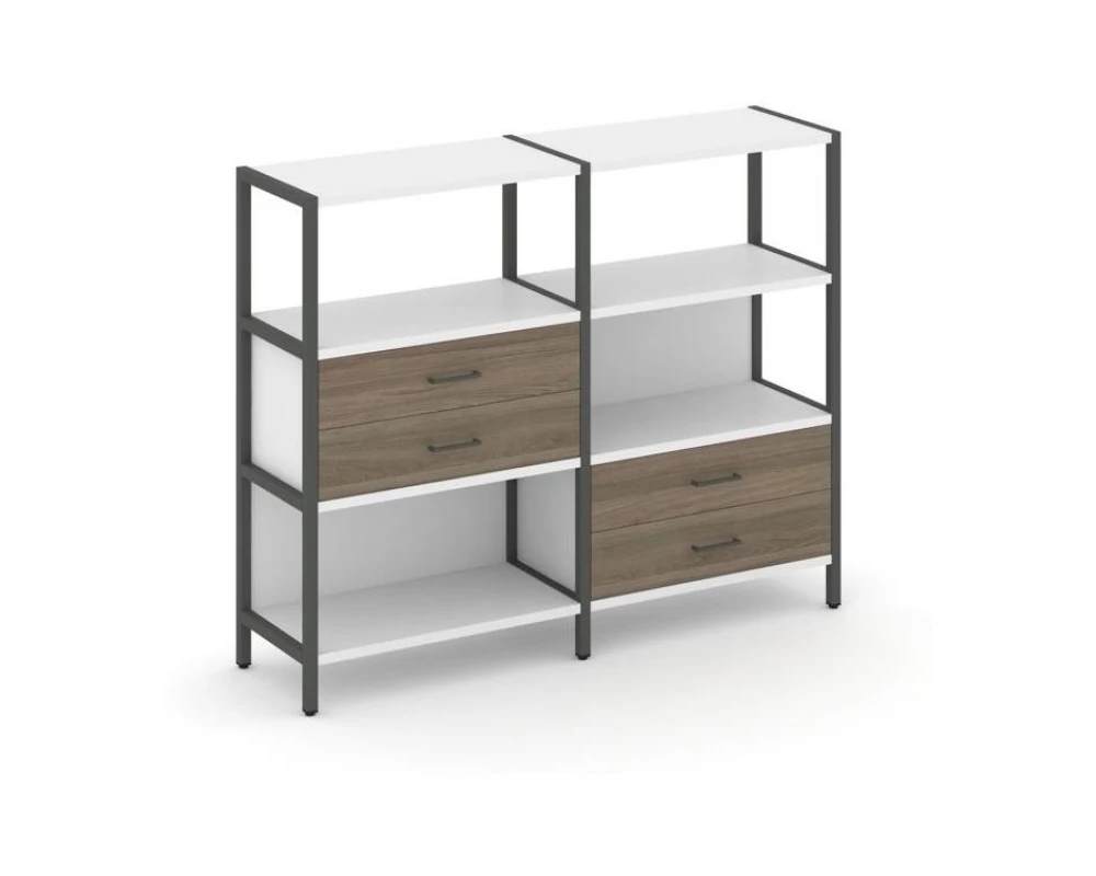 Двухсекционный стеллаж трехярусный с ящиками на двух ярусах 1590х400х1246 Shelf System