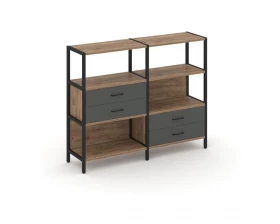 Двухсекционный стеллаж трехярусный с ящиками на двух ярусах 1590х400х1246 Shelf System images