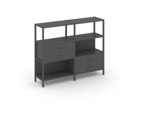 Двухсекционный стеллаж трехярусный с ящиками на двух ярусах 1590х400х1246 Shelf System images