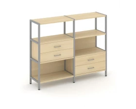 Двухсекционный стеллаж трехярусный с ящиками на двух ярусах 1590х400х1246 Shelf System images