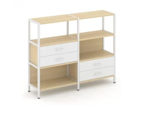 Двухсекционный стеллаж трехярусный с ящиками на двух ярусах 1590х400х1246 Shelf System images