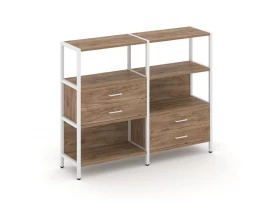 Двухсекционный стеллаж трехярусный с ящиками на двух ярусах 1590х400х1246 Shelf System images