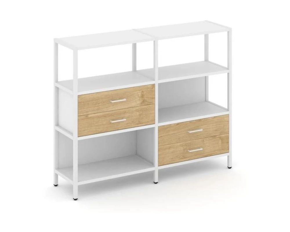 Двухсекционный стеллаж трехярусный с ящиками на двух ярусах 1590х400х1246 Shelf System
