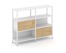 Двухсекционный стеллаж трехярусный с ящиками на двух ярусах 1590х400х1246 Shelf System images