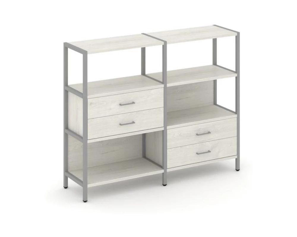 Двухсекционный стеллаж трехярусный с ящиками на двух ярусах 1590х400х1246 Shelf System