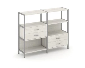 Двухсекционный стеллаж трехярусный с ящиками на двух ярусах 1590х400х1246 Shelf System images