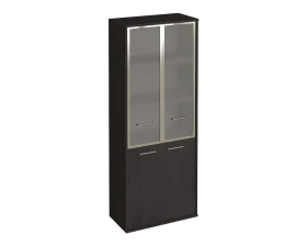 Шкаф высокий широкий 2 низкие двери ЛДСП 2 средние двери стекло в раме Фёст / First images