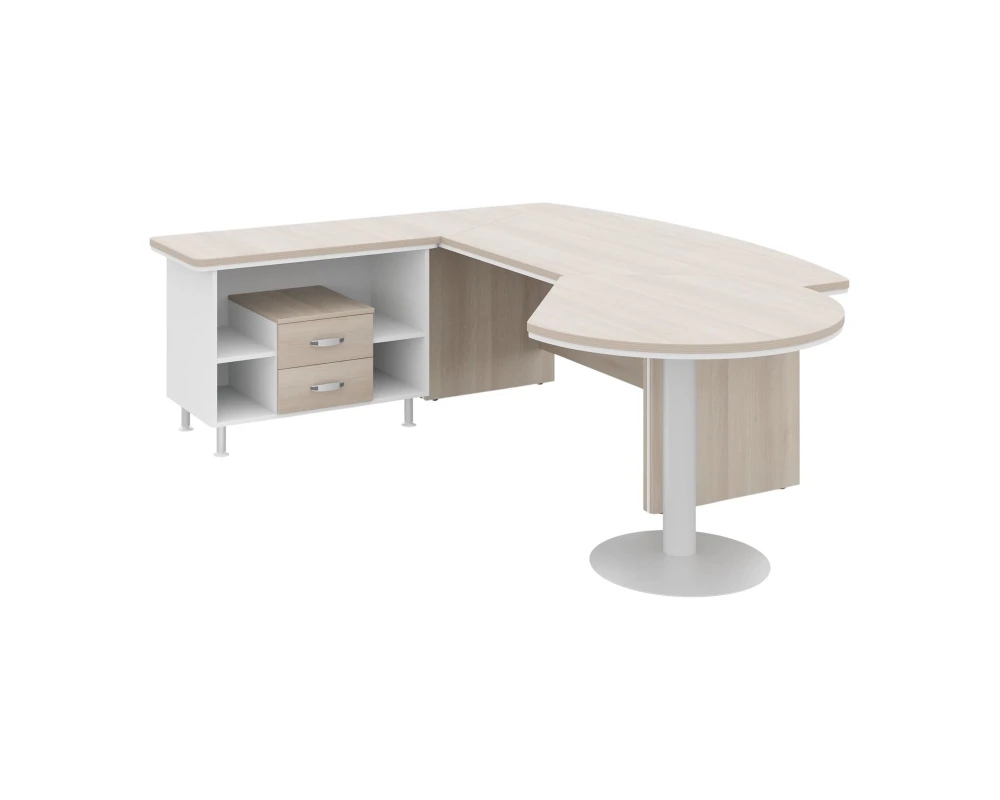 Стол руководителя угловой с брифингом L 255х205х76 Berlin Director Акация светлая/Белый премиум