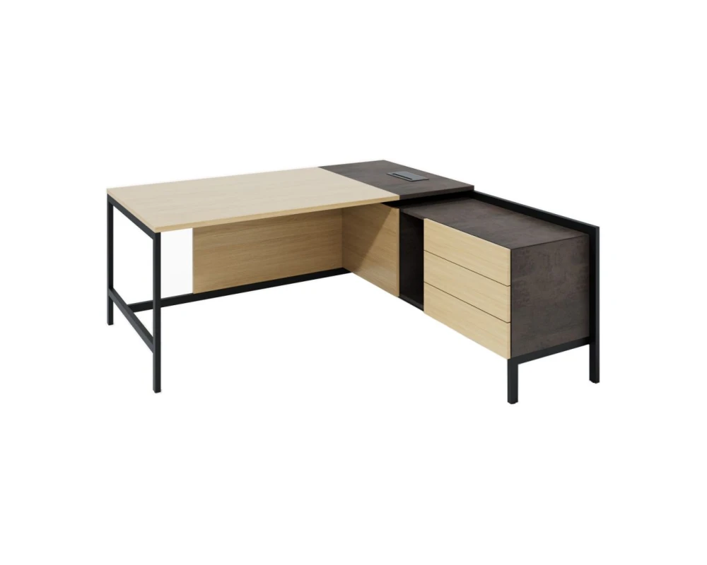 Стол руководителя с тумбой, правый 180х186х74 Prime Дуб парма/хромикс бронза/антрацит