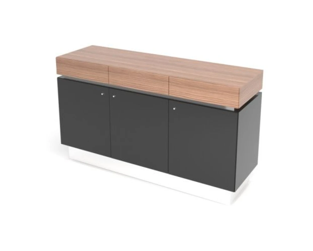 Греденция для фригобара 165х51х95 (3 ящика) Trevizo Орех каналетто/Черный глянец