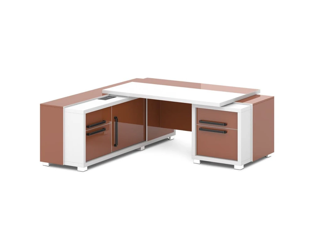 Стол с тумбой и греденцией (беспроводная зарядка, 2xUSB, розетка) 2070х2016х750 Грейс / Grace