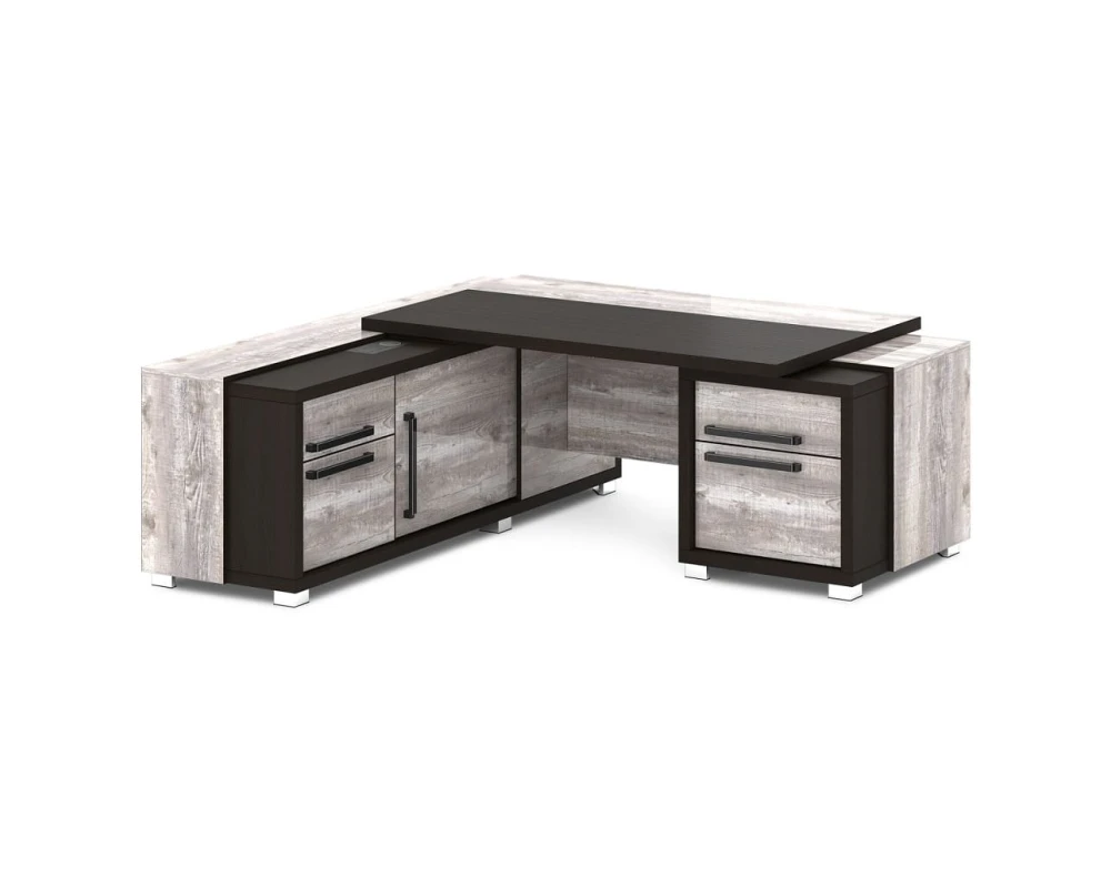 Стол с тумбой и греденцией (беспроводная зарядка, 2xUSB, розетка) 2070х2016х750 Грейс / Grace