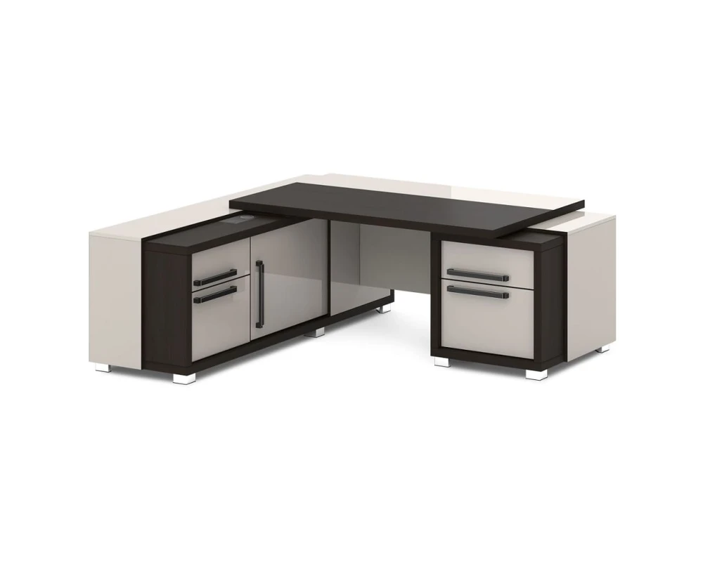 Стол с тумбой и греденцией (беспроводная зарядка, 2xUSB, розетка) 2070х2016х750 Грейс / Grace