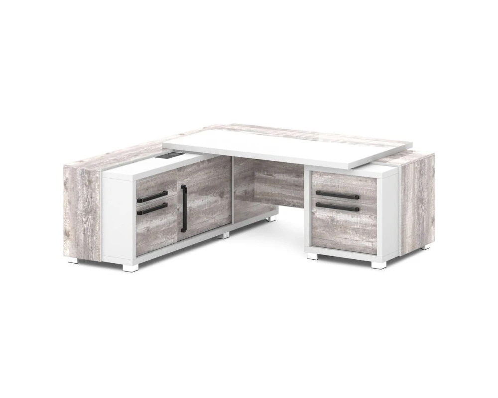 Стол с тумбой и греденцией (беспроводная зарядка, 2xUSB, розетка) 2070х2016х750 Грейс / Grace