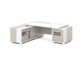 Стол с тумбой и греденцией (беспроводная зарядка, 2xUSB, розетка) 2270х2016х750 Грейс / Grace images