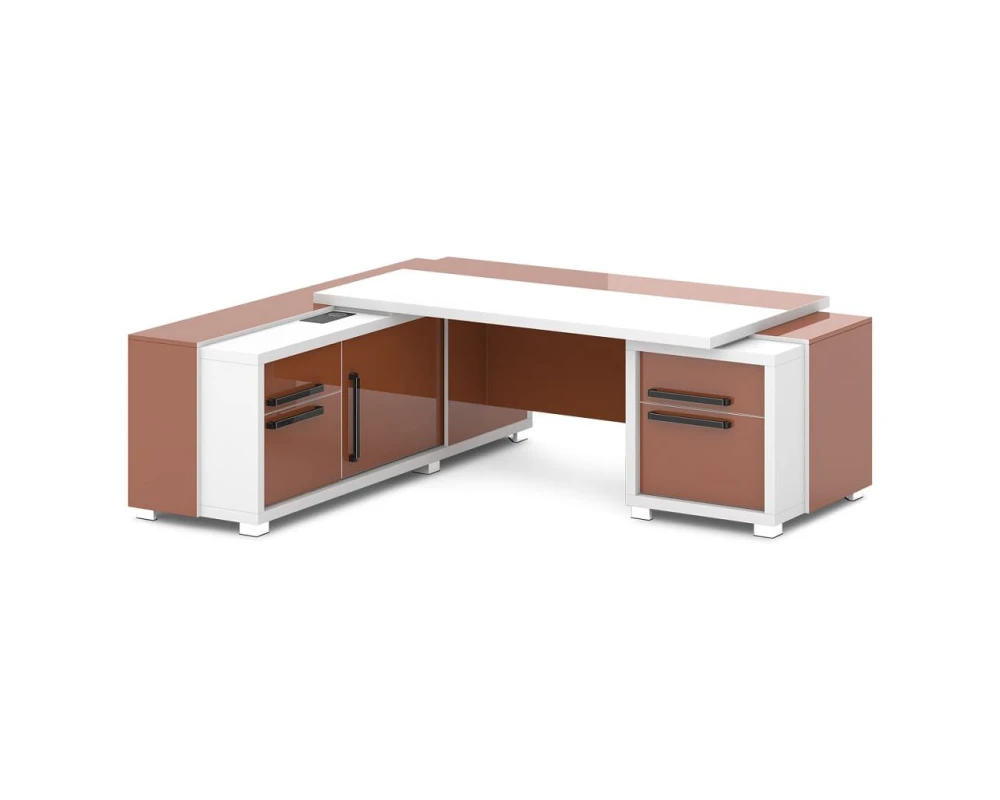 Стол с тумбой и греденцией (беспроводная зарядка, 2xUSB, розетка) 2270х2016х750 Грейс / Grace