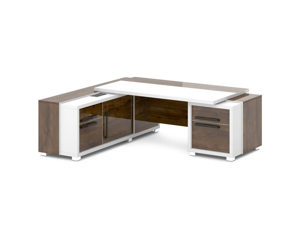 Стол с тумбой и греденцией (беспроводная зарядка, 2xUSB, розетка) 2270х2016х750 Грейс / Grace