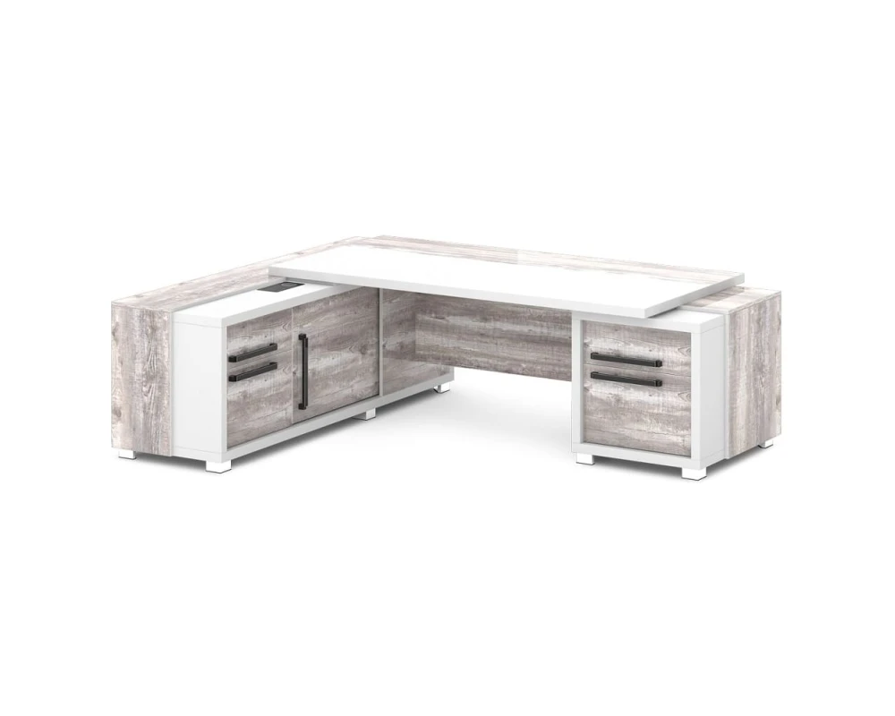 Стол с тумбой и греденцией (беспроводная зарядка, 2xUSB, розетка) 2470х2016х750 Грейс / Grace