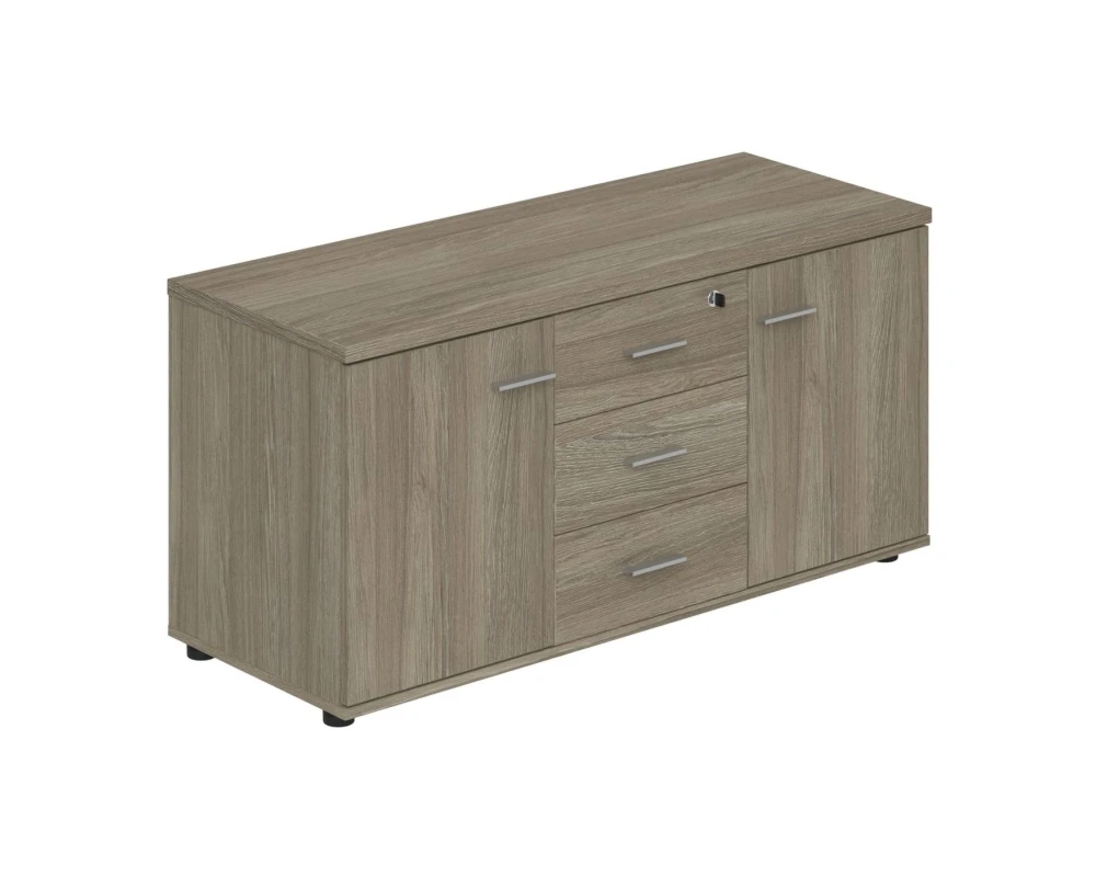 Тумба опорная (мобильная) с 3-мя ящиками + замок и 2-мя распашными фасадами Винг / Wing Дуб темный